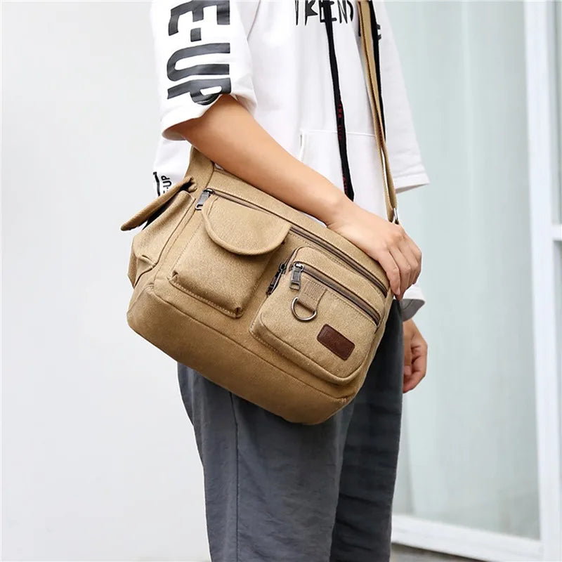 Men Canvas Shoulder Bags Casual Tote Travel Men's Crossbody Bag.