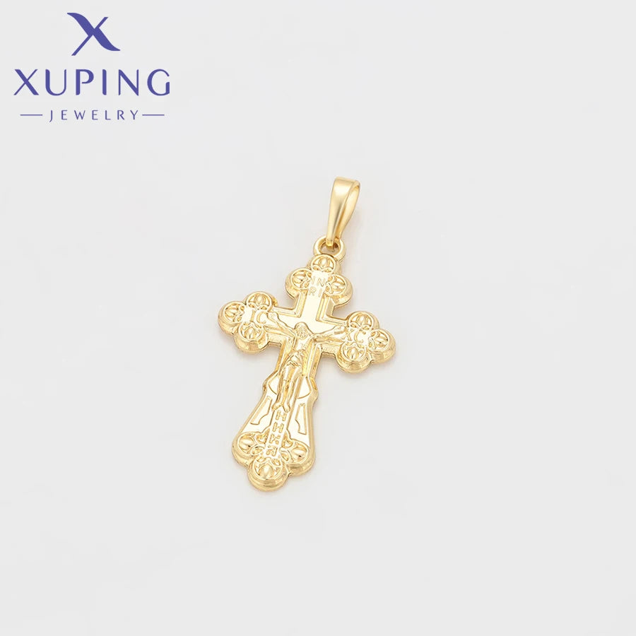 Jewelry Charm Cross Pendant Necklace of Light Gold Color Women Girls Exquisite Gift