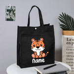 Personalized Kids Library Tote Bags Homeschool Cute Animal with Name Reading Books Bag.