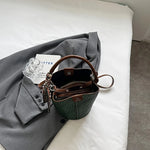 Fashionable Women's Bucket Bag, Stylish Solid Color Woven Effect Handbag.