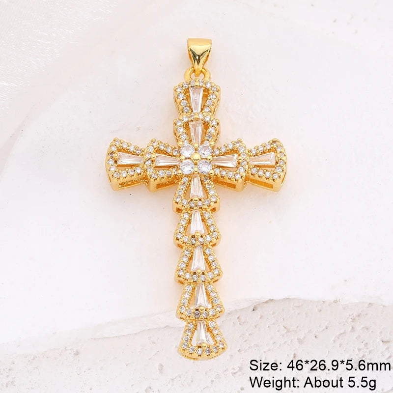 Religious Talisman Jewelry Accessories Handmade 18K Real Gold Plated Cz Paved Catholic Christian Cross