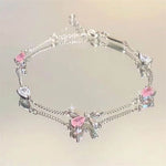 Elegant Crystal Flowers Bracelet For Women Y2K Sweet Girls Moon Cherry Blossom Bow Zircon Bracelets Luxury Designer Jewelry Gift