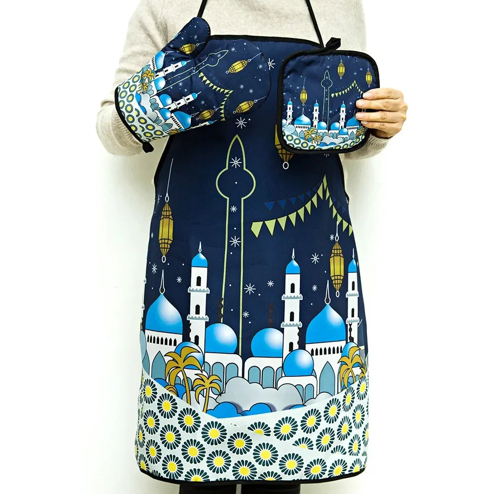 Ramadan Mubarak cooking baking apron pot holder Oven mitt Eid al-Fitr Muslim Islamic Kareem Suhoor Iftar kitchen decoration gift