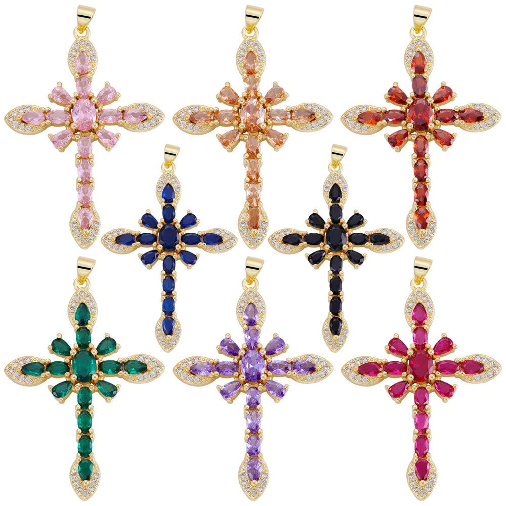 Religious Talisman Jewelry Accessories Handmade 18K Real Gold Plated Cz Paved Catholic Christian Cross