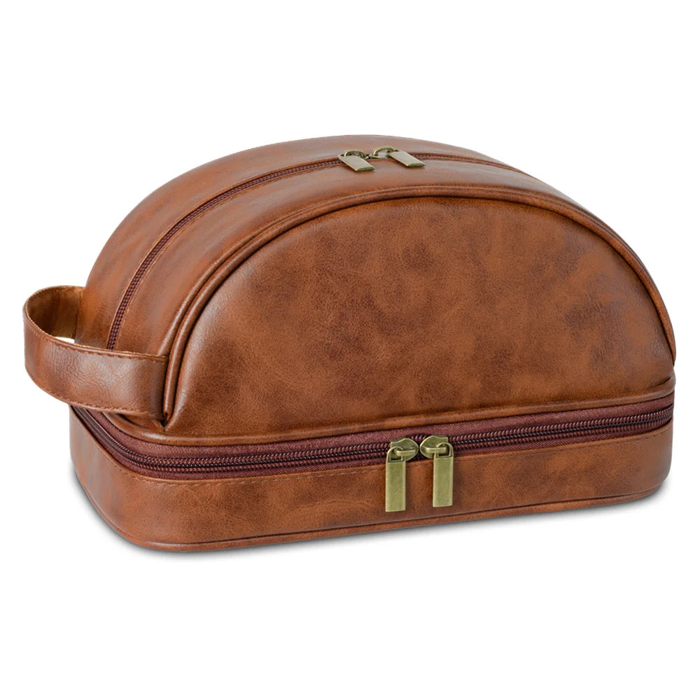 Men's leather makeup bag for travel men's high-end sense large capacity storage bag.