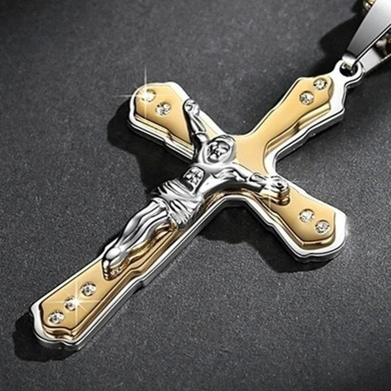 Fashion Jesus Cross Necklace Religious Faith Cross Jesus Jewelry Mens and Women's Necklace