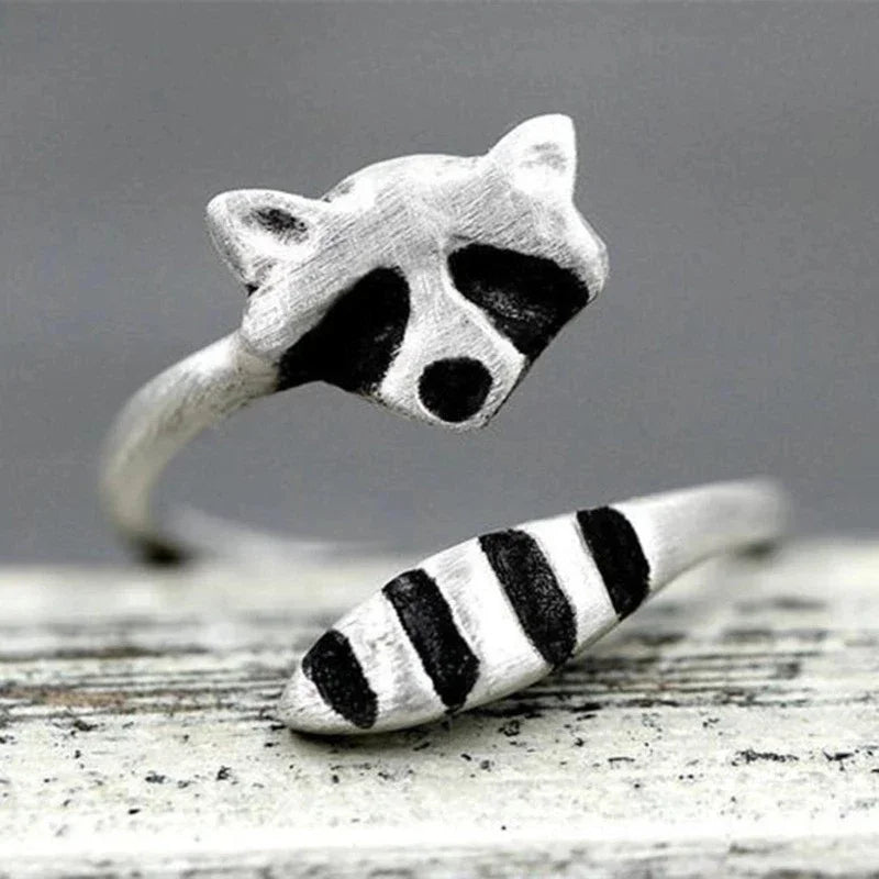 Animal Rings for Women Girls Lovely Open Raccoon Rings Snake Ring Fox Tail Ring for Wife Girlfriend Birthaday Gift
