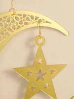 Gold Ramadan Acrylic Moon Hanging Ornaments with Hollow Mesh Star, Eid Mubarak Muslim Decor, Lanterns Wall Decor, Ramadan Kareem