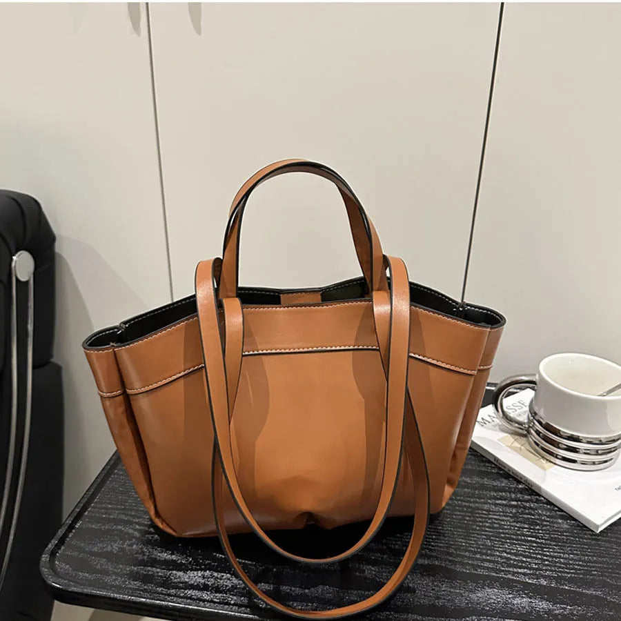 Women Tote Bag Underarm Bag Large Capacity PU Leather Shoulder Bag.
