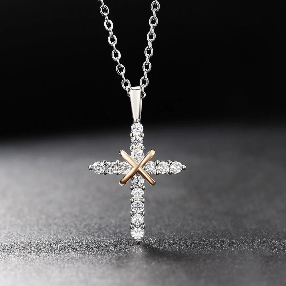 Cross Pendant Necklace For Women Iced Out Crystal Silver Plated Chain Collar Choker Necklace.