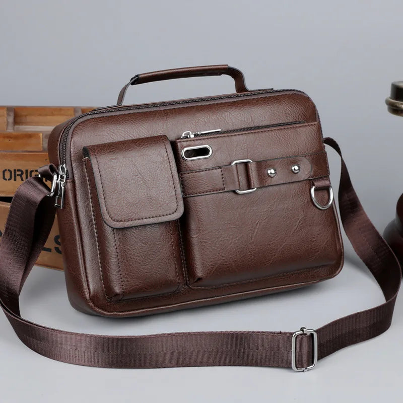 Men's Retro Messenger Bag with Waterproof Design, Large Capacity Laptop Briefcase for Office Work,Travel and School