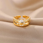Heart Rings for Women Grils Gold Plated Adjustable Stainless Steel Ring Trend Luxury Wedding Couple Jewelry