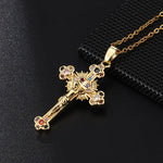 Jesus Cross Necklace for Women Men Retro Copper Zircon Colorful Cross Virgin Mary Pendants Jewelry