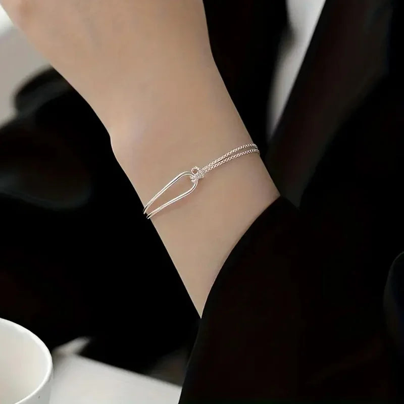 S925 Silver Minimalist Geometric Collage Bracelet Women's Jewelry Exquisite and Elegant for Birthday and Christmas Gifts