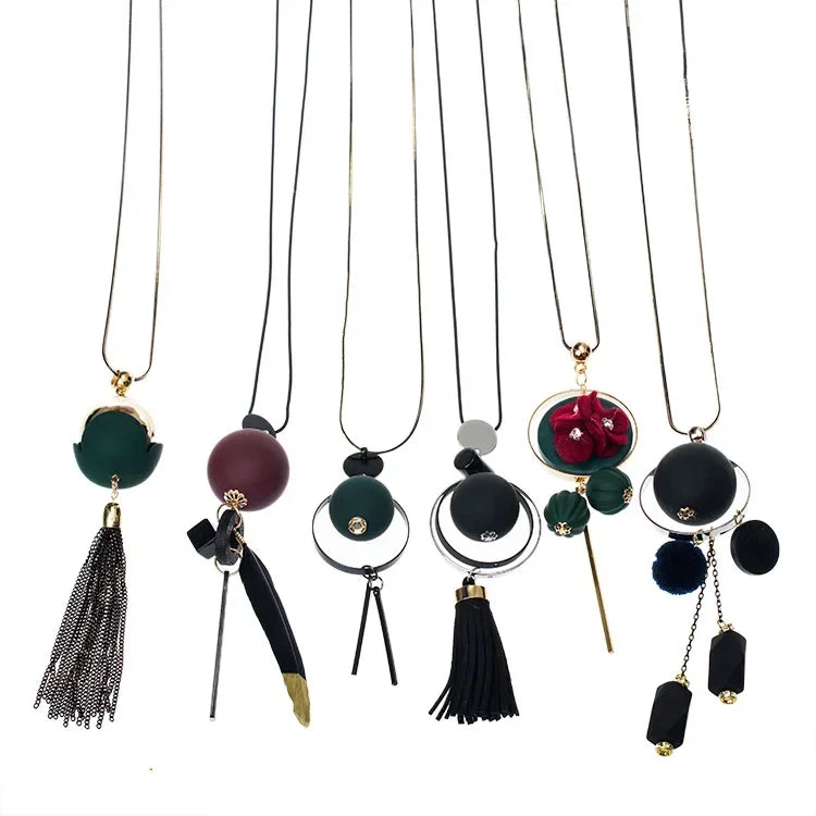 Women's Necklace Bohemian Geometric Round Vintage Tassel Long Sweater Chain Necklaces Fashion Women Jewelry Accessories