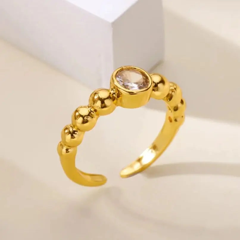 Luxury Zircon Round Rings For Women 18K Gold Plated Crystal Geometric Adjustable Ring Wedding Christmas Fashion Jewelry Gift