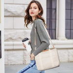 Women’s Canvas Tote Bag with Multiple Pockets, Large Capacity Shoulder Messenger Bag.