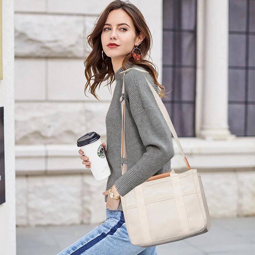 Women’s Canvas Tote Bag with Multiple Pockets, Large Capacity Shoulder Messenger Bag.