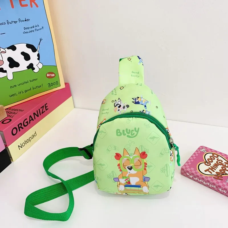 Bingo Friends Children's Bag Cute Bluey Family kids Chest Bag Kindergarten Cartoon Light Crossbody Bag.