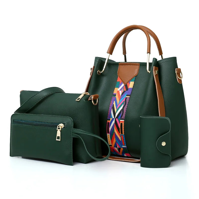 Women's Handbag New Fashion 4-Piece Set Tote Shoulder Crossbody Bag.