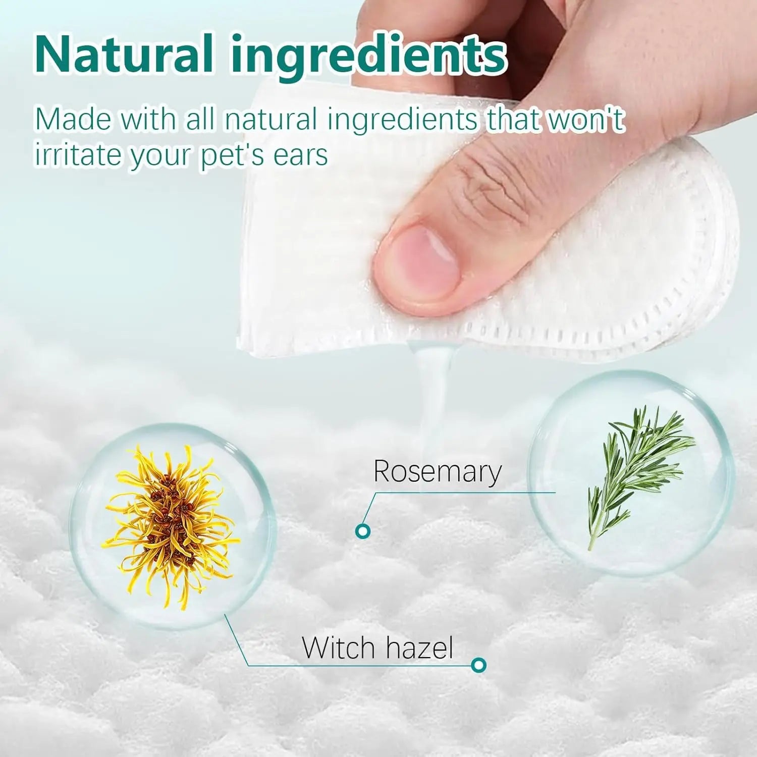 Pet Ear Wipes, Ear Cleaner Finger Wipes for Cats and Dogs, Soft & Easy Otic Cleaning Pads, Pet Supplies