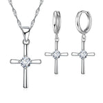 925 Sterling Silver Stamped Necklaces Earrings Cross Shape Classic Fashion Jewelry Set.
