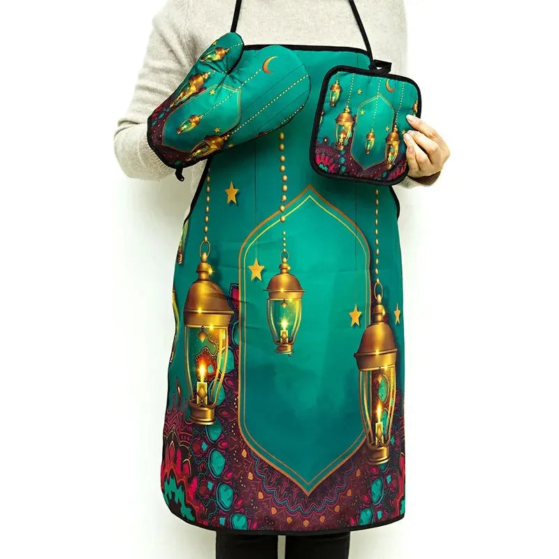 Ramadan Mubarak cooking baking apron pot holder Oven mitt Eid al-Fitr Muslim Islamic Kareem Suhoor Iftar kitchen decoration gift