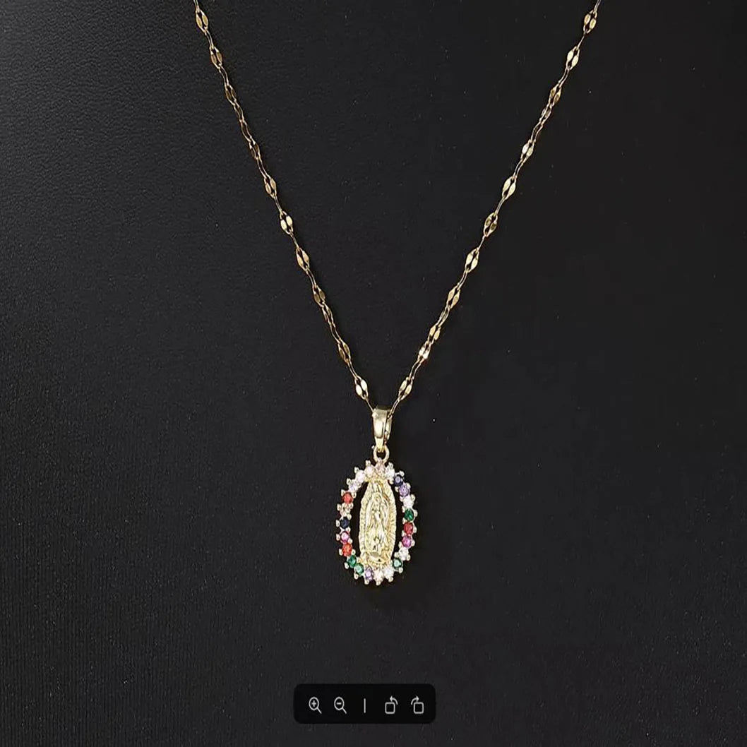 European and American Fashion and Gorgeous Women's All Sky Star Micro Inlaid Colorful Zircon Virgin Mary Hollow Necklace