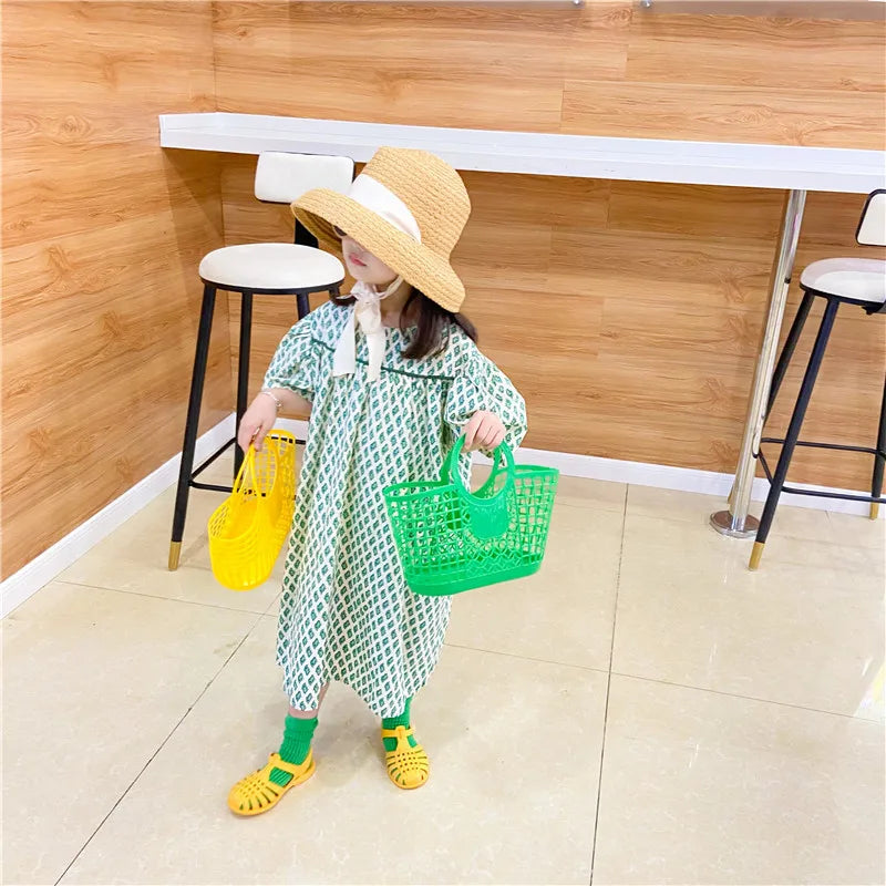 Summer Fashion Children's Beach Handbag Cute Baby Girls Plastic Hand Carrying Tote Bag.
