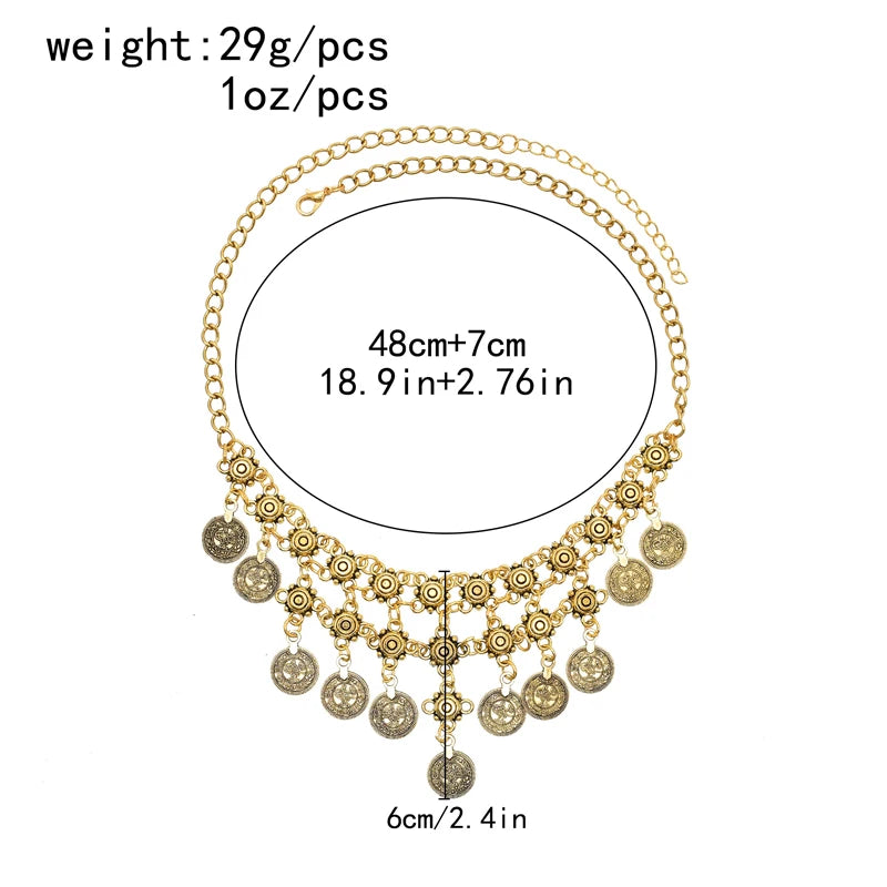 Vintage Coin Women Necklace Tassel Bohemian Ethnic Charms Chains Chokers Necklaces Statement Gypsy Turkish Feminina