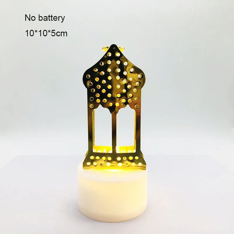 Ramadan Decoration Eid Mubarak Iron Candle LED Light Ornament Islam Muslim House Party Decoration Gift Not Include Battery