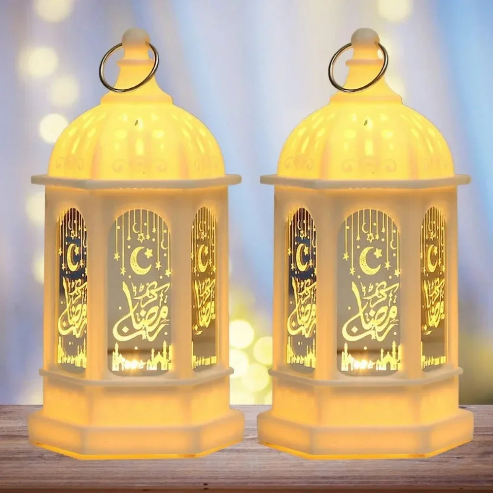1-10PCS 2026 Ramadan Vintage Castle Candle Holder Middle Eastern Lantern Creative Handheld Lantern Electronic Candle Decoration