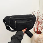 Women Waist Bag Corduroy Student Shoulder Handbag Crossbody Chest Breast Bag.