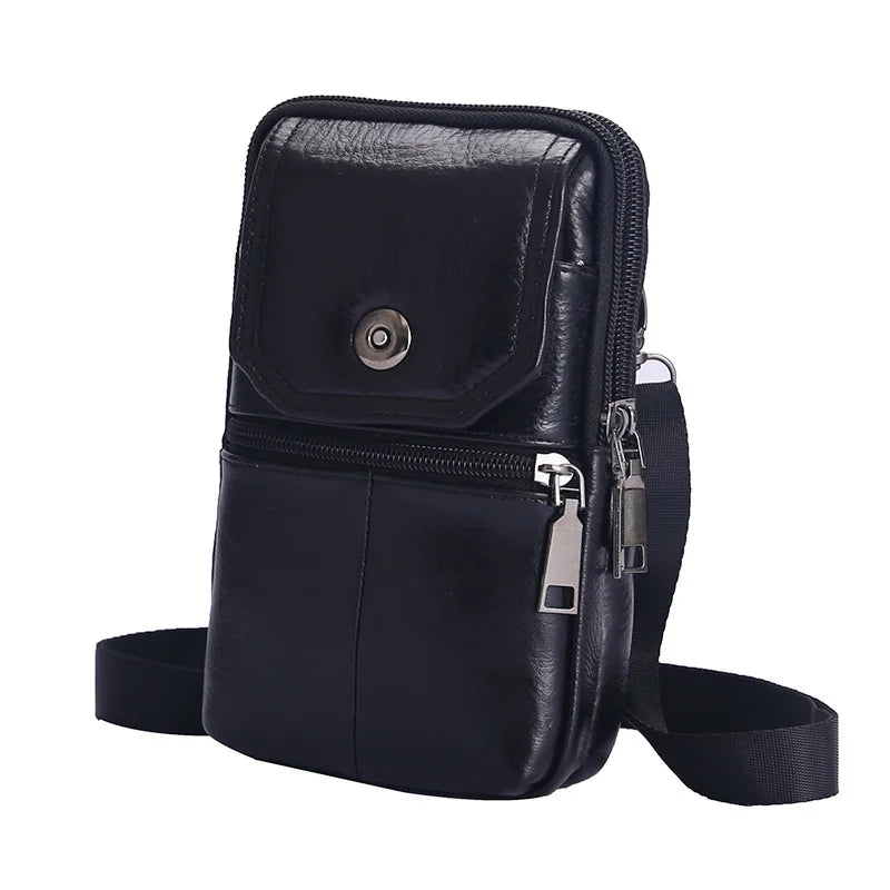 Men Leather Waist Bag Large Capacity Belt Bag Brown Shoulder Bags Crossbody Bags Multi-layer Buckle Mobile Phone Bag Bum Pouch