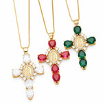 Jesus Cross Necklace for Women Men Retro Copper Zircon Colorful Cross Virgin Mary Pendants Jewelry