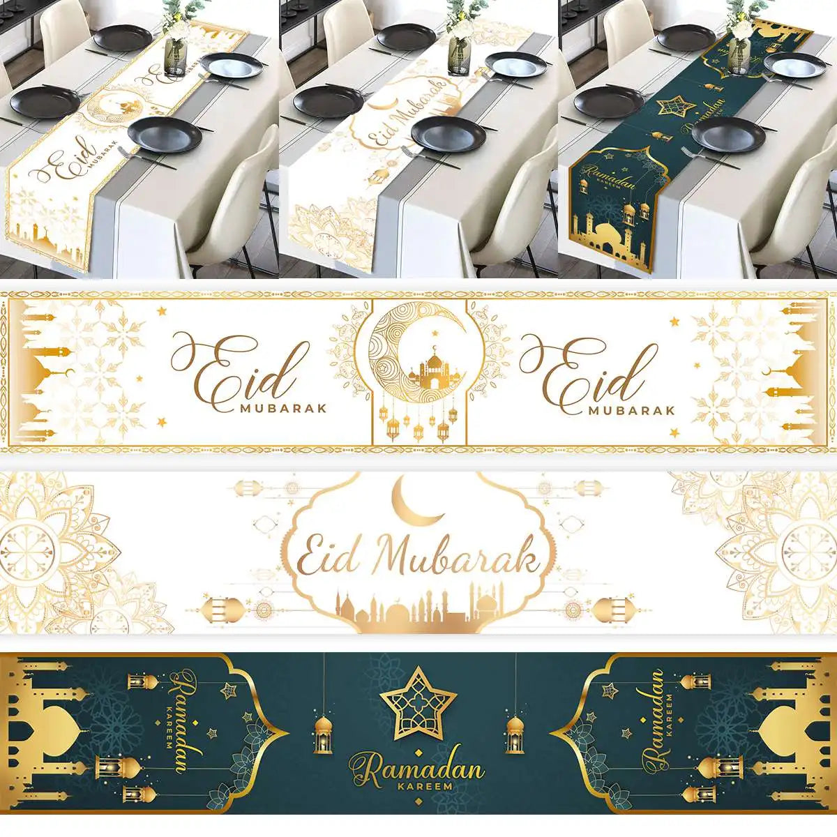 Ramadan Decor Table Runner EID Mubarak Decoration For Home Tablecloth Ramadan Kareem Islamic Muslim Party Eid Al Adha Gifts