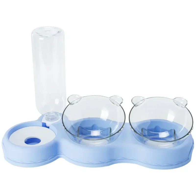 Pet Cat Food Bowl, Splash - Water proof, Three Bowl Neck Protection, Automatic Feeder, Water Storage Dispenser
