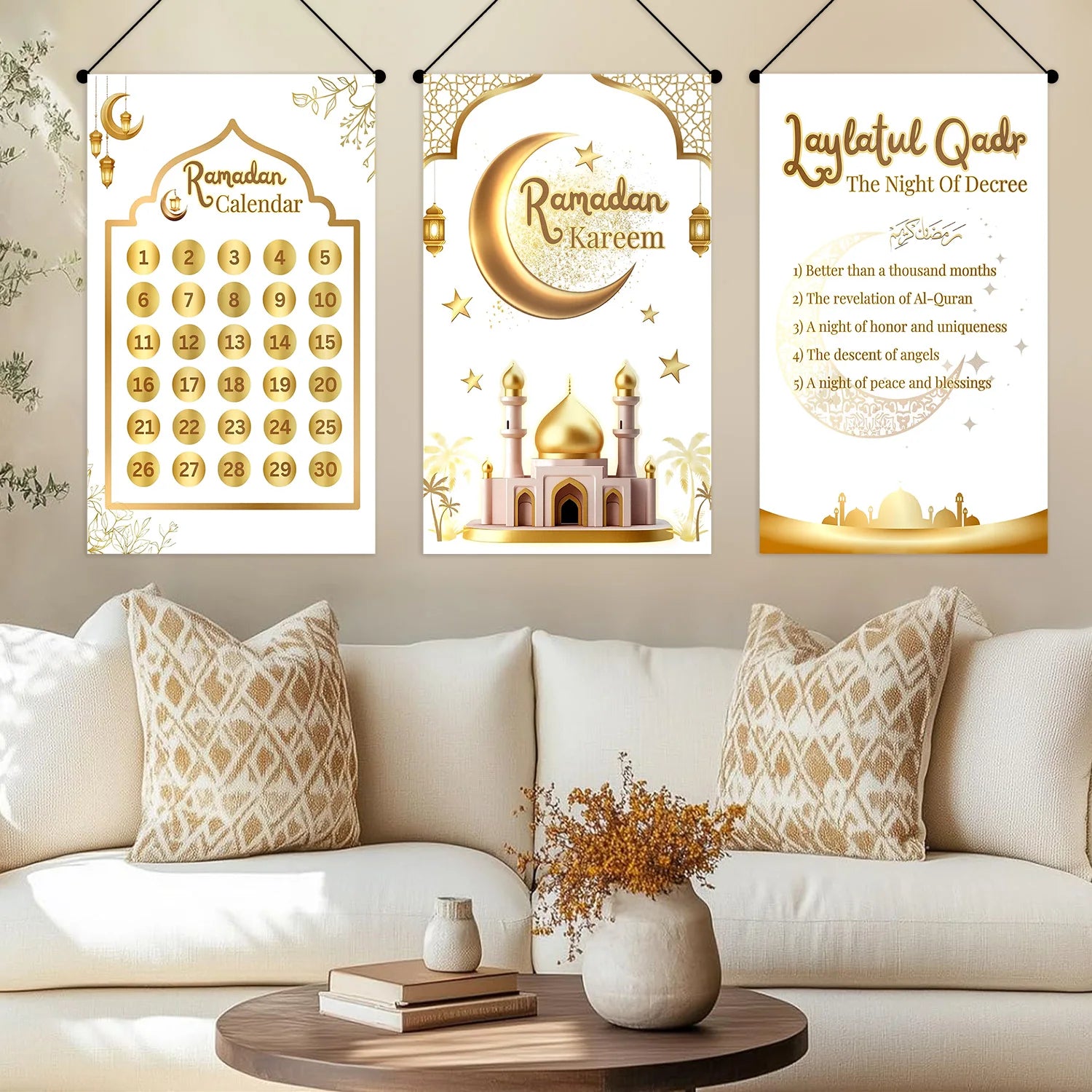 Ramadan Platinum Hanging Banner party decoration Mubarak Ramadan Calendar Kareem star moon Celebration Banner Gift adults favors