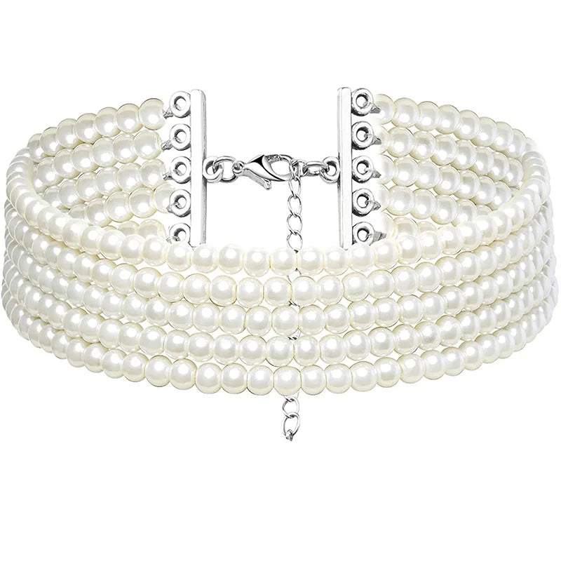 Fashion Elegant Women 3-5 Layer White Pearl Choker Necklaces Bohemian Creative Design Wedding Anniversary Female Jewelry