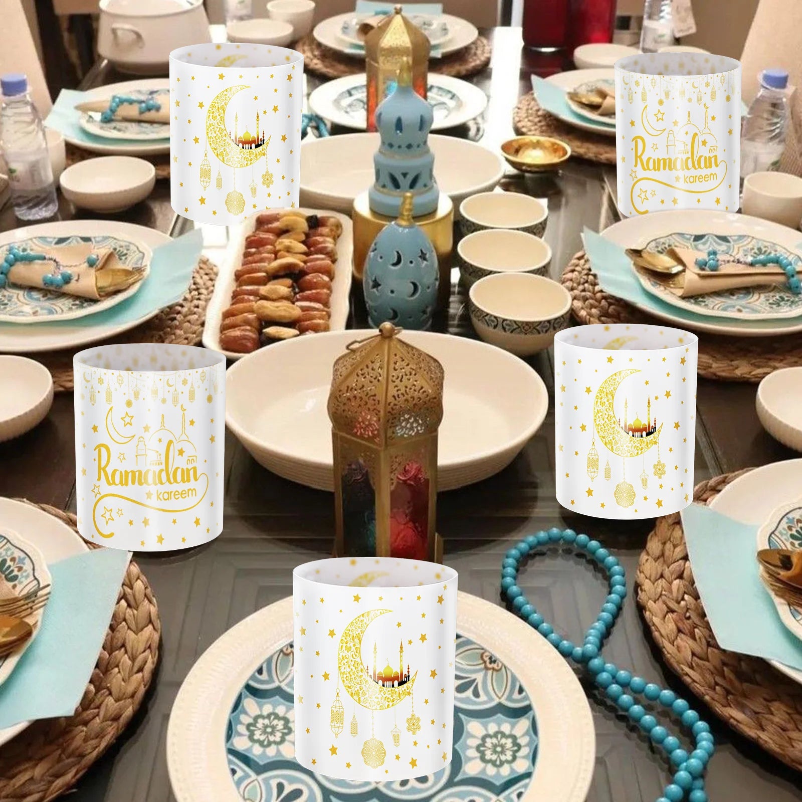 12pcs Ramadan Kareem Islamic Traditional Moon and Mosque Patterns Warm Festival Decoration, Lighting Up Your Ramadan Celebration