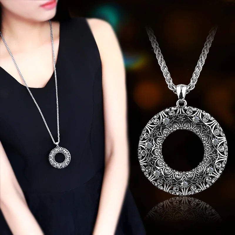 Long Necklaces for Women Fashion Vintage Round Choker Collier Femme Statement Necklaces & Pendants Accessories