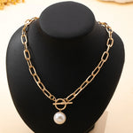 Women's Necklace Women's Simple Chain Necklace with Unique Clasp Design and Faux Pearl Pendant, Suitable for Daily Wear and Vacation Wear