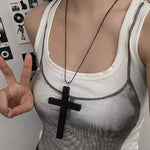 New Gothic Cool Y2K Wood Cross Pendants Necklaces Unisex Charm Chain Choker Necklace Fashion Jewelry