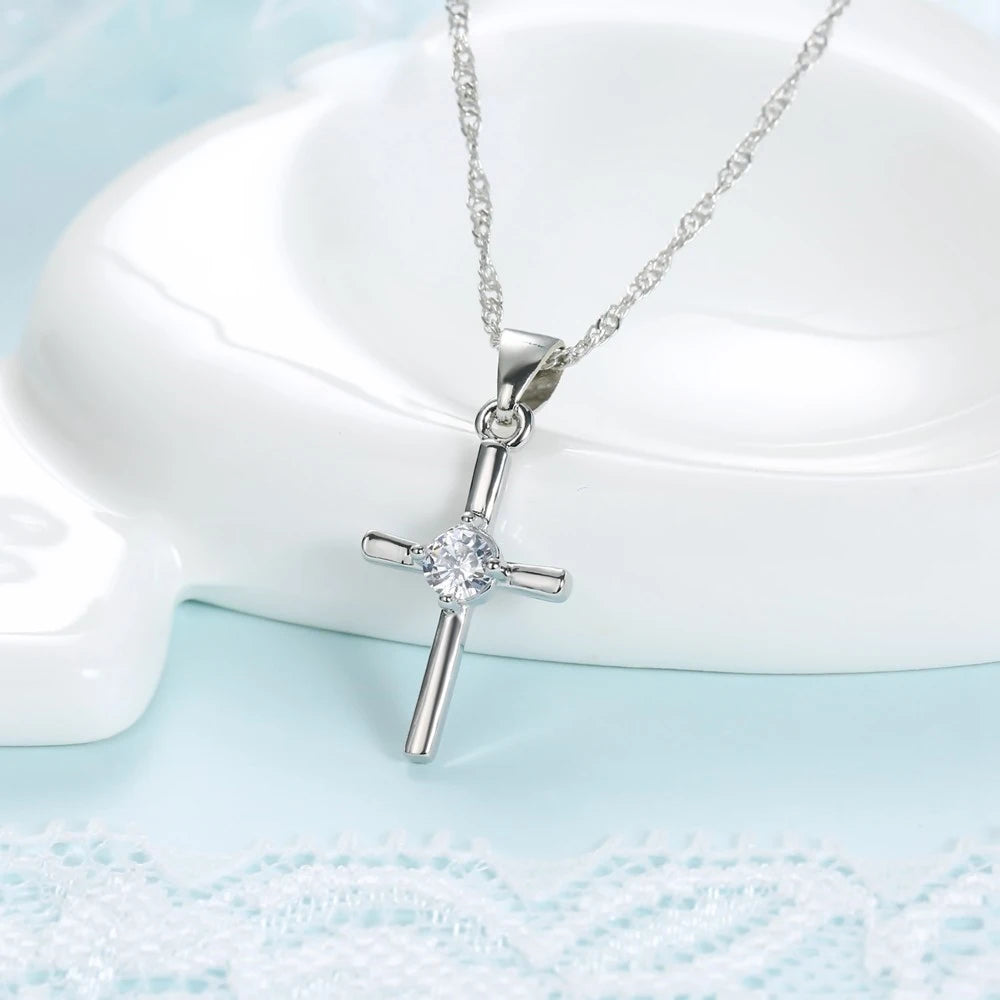 925 Sterling Silver Stamped Necklaces Earrings Cross Shape Classic Fashion Jewelry Set.
