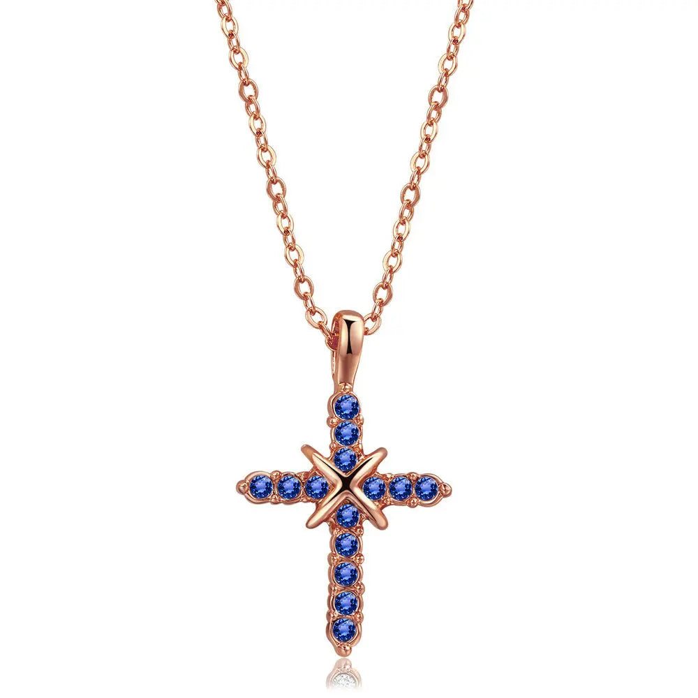 Cross Pendant Necklace For Women Iced Out Crystal Silver Plated Chain Collar Choker Necklace.