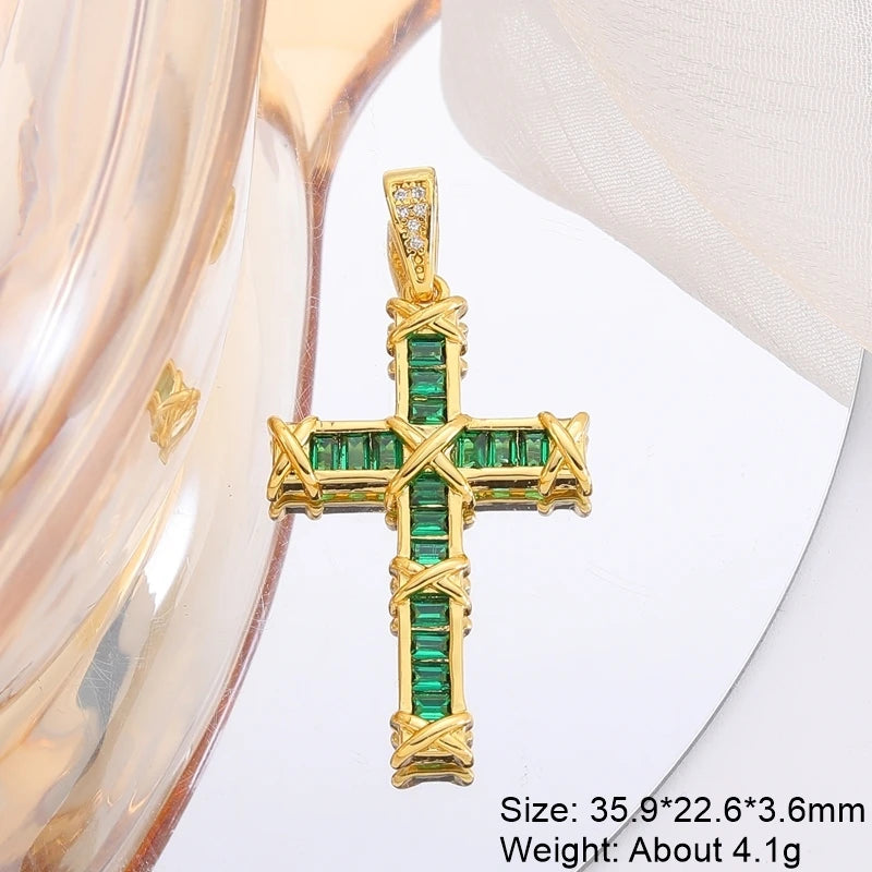 Religious Talisman Jewelry Accessories Handmade 18K Real Gold Plated Cz Paved Catholic Christian Cross