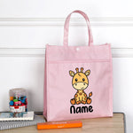 Personalized Kids Library Tote Bags Homeschool Cute Animal with Name Reading Books Bag.