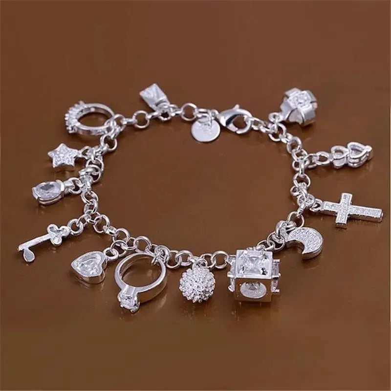 Bracelet European and American Silver Fashion Thirteen Pendant Bracelet Women's Multi-Element Jewelry Simple Style Bracelet