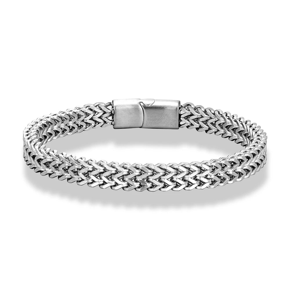 MKENDN 8MM Blue Stainless Steel Curb Chain Bracelet Men Women.