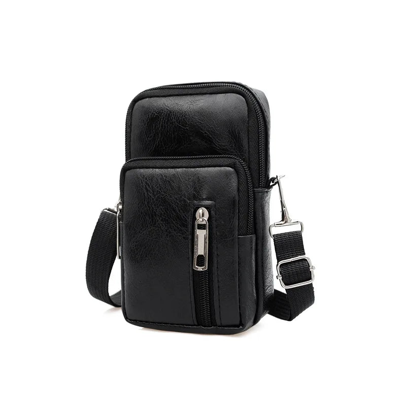 Men Leather Waist Bag Large Capacity Belt Bag Brown Shoulder Bags Crossbody Bags Multi-layer Buckle Mobile Phone Bag Bum Pouch